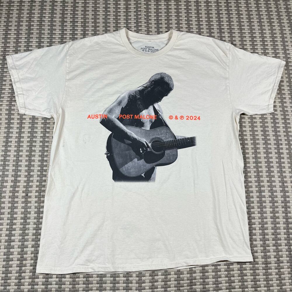 Official Post‎ Malone Austin 2024 Cream T Shirt Men’s Sz L New